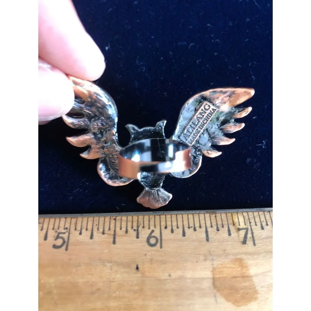 Owl & feather rings bundle gold tone
